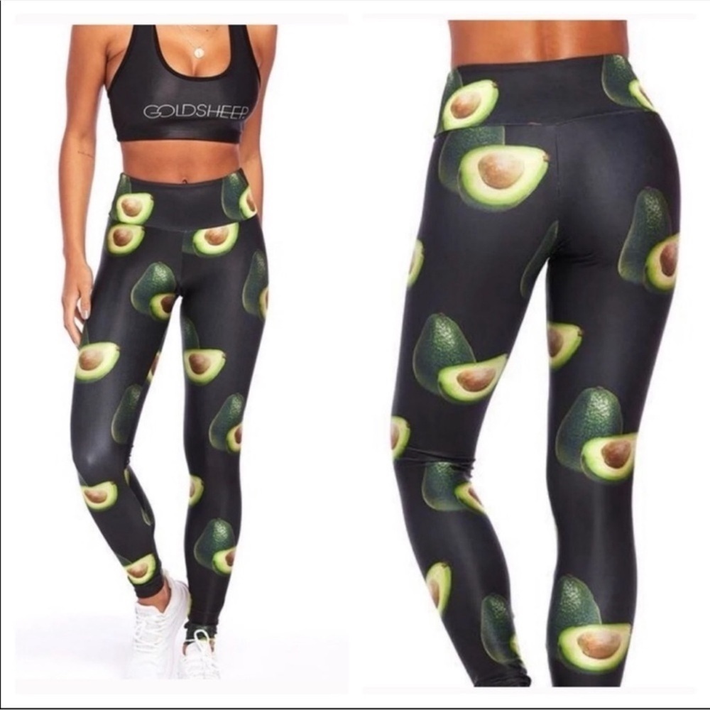 Goldsheep Avocado Leggings Womens Large Rare Print Stretch Yoga Pilates Gym